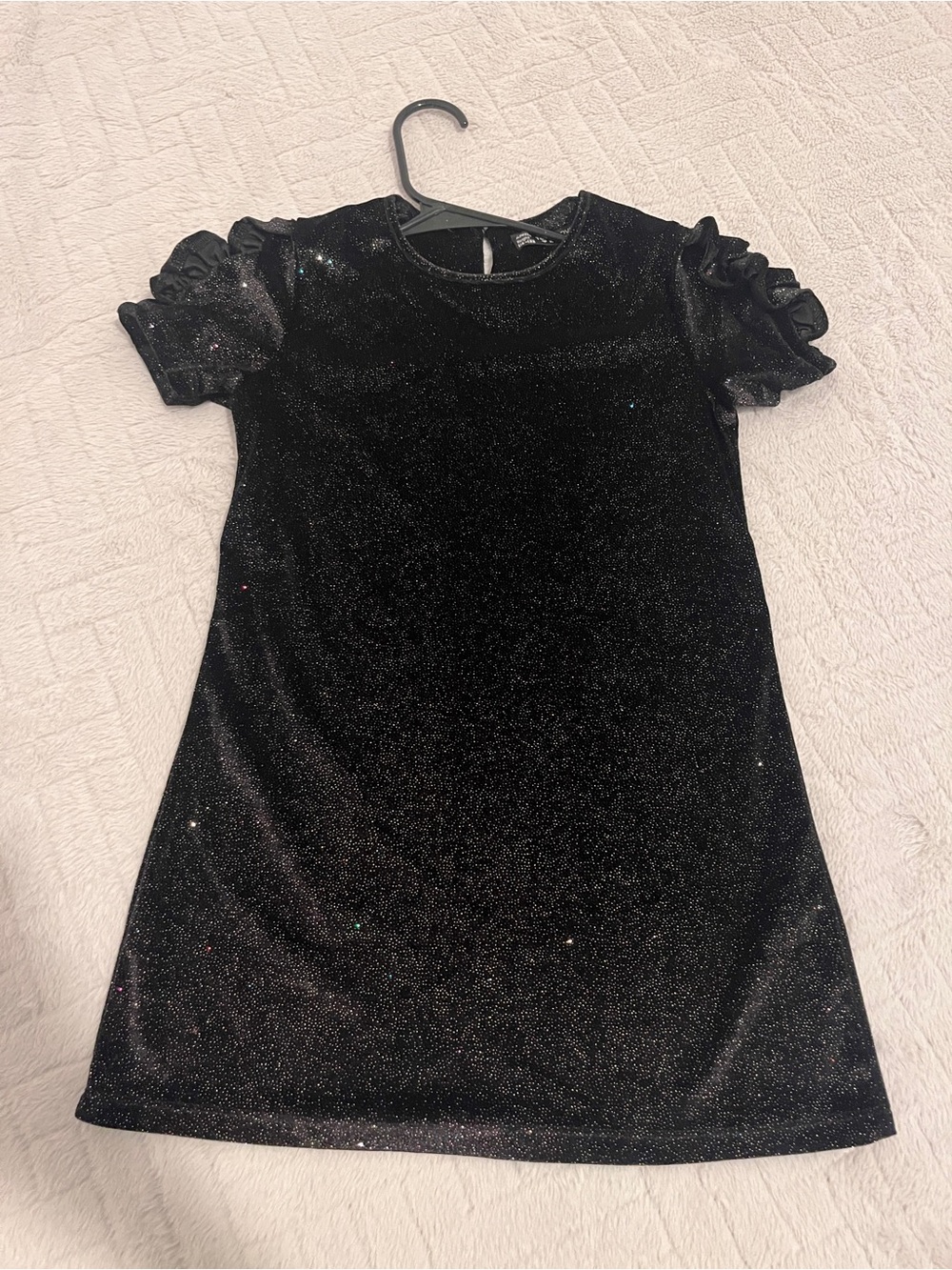 Girls' Black Sparkle Ruffle Sleeve Party Dress